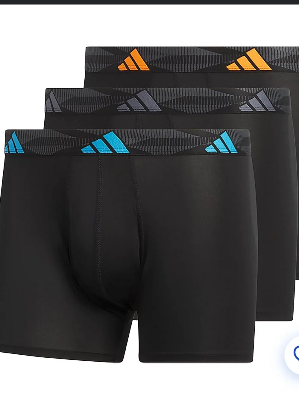 adidas Men’s Black Microfiber Boxer Trunks with Blue & Orange Accents - 3 Pack